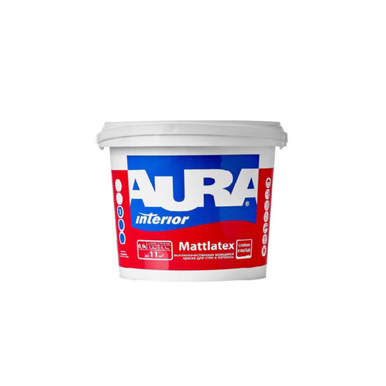 Краска AURA MATTLATEX матовая, моющаяся, для стен и потолков, 0,9л, база А, Aura