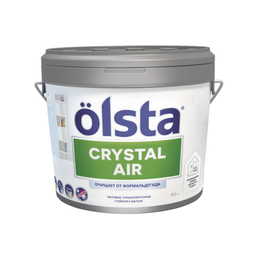 OLSTA "CRYSTAL AIR" интерьерная краска с функцией нейтрализации формальдегида  матовая, база А, белая, 2,7л