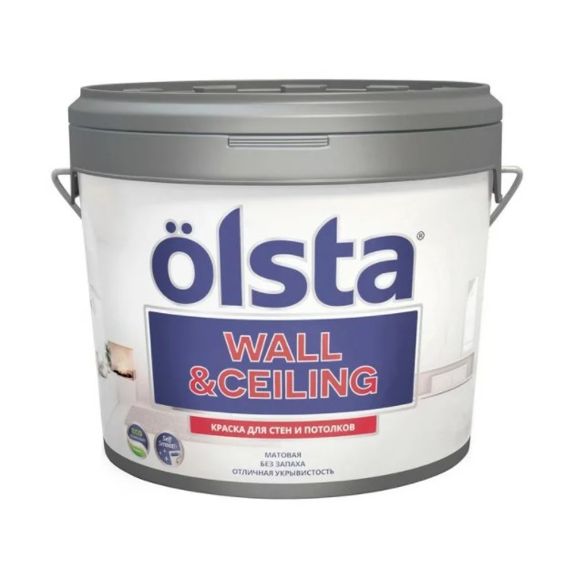 OLSTA "WALL & CEILING" Краска для стен и потолков матовый, база А, белая, 2,7л