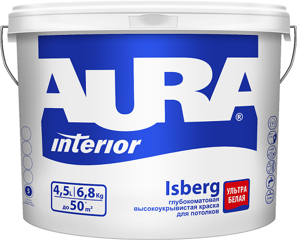 Краска AURA ICBERG глубокоматовая, высокоукрывистая, для потолков, 4,5л, Aura