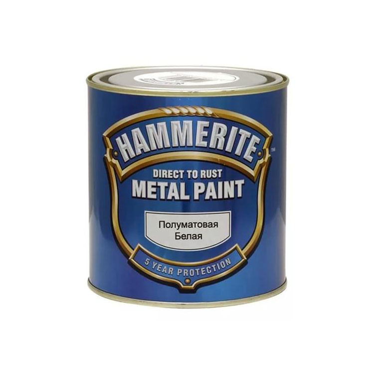 Краска Hammerite Полуматовая гладкая Белая 0,25л