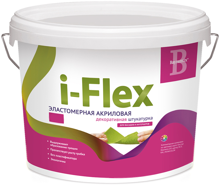 Bayramix "i-Flex" Эластомерная акриловая  декоративная штукатурка для фасадов и интерьеров фракция - 0,7-1,2 мм, 14 кг