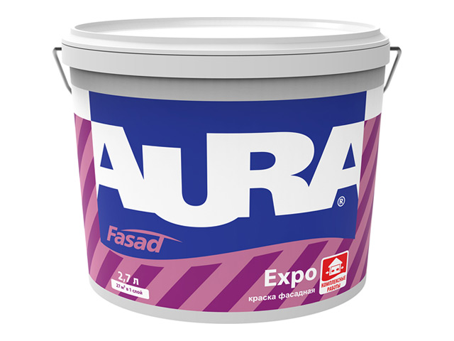 Краска AURA EXPO матовая, для фасадов, 2,7л, база А, Aura,